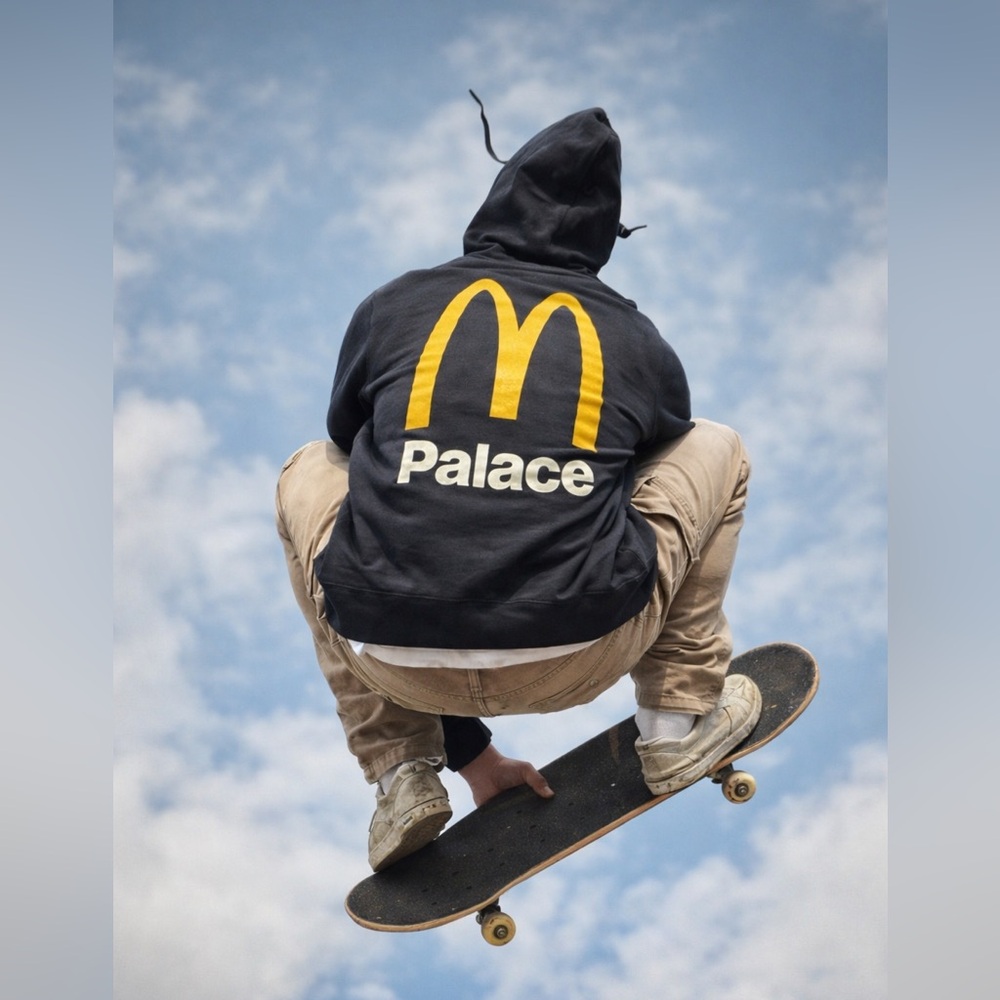 Palace Skateboards x McDonald’s "Golden Arches" Logo Hoodie L Black NWT